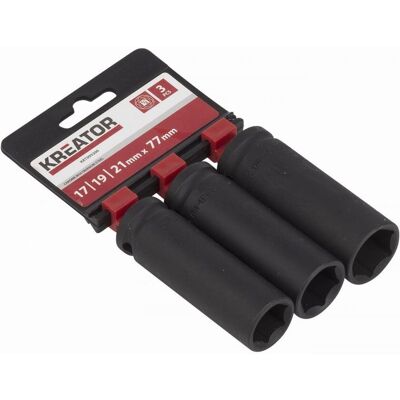 KREATOR 3ks nástrčných hlavic 17-19-21mm prodloužené 1/2" KRT095200 KREATOR 3ks nástrčných hlavic 17-19-21mm prodloužené 1/2" KRT095200