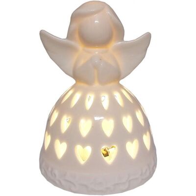 GOBA Vánoční dekorace - porcelánový LED anděl bílý, 8 cm GOBA Vánoční dekorace - porcelánový LED anděl bílý, 8 cm