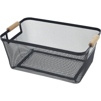 Gastro Kovový koš s dřevěnými úchyty, černý, výška 160 mm, délka 380 mm, šířka 235 mm Gastro Kovový koš s dřevěnými úchyty, černý, výška 160 mm, délka 380 mm, šířka 235 mm