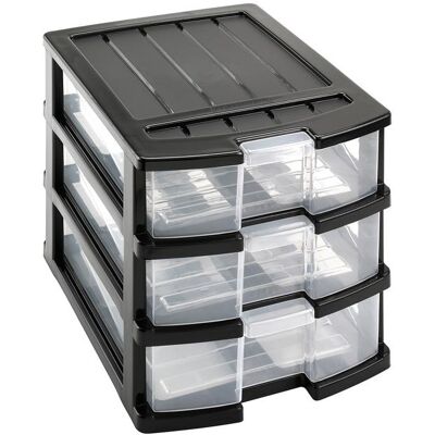 HEIDRUN Regál 34 × 25 × 23,5 cm se třemi šuplíky, černý, plast HEIDRUN Regál 34 × 25 × 23,5 cm se třemi šuplíky, černý, plast