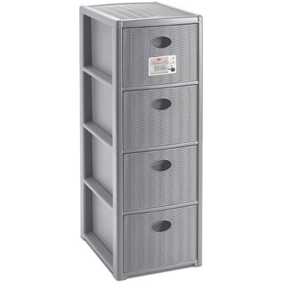 Stefanplast Úložný plastový regál Elegance Slim, 4 zásuvky, šedý Stefanplast Úložný plastový regál Elegance Slim, 4 zásuvky, šedý