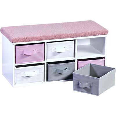 KESPER Lavice s úložnými boxy na hračky růžová, bílá 68 × 30 × 31 cm KESPER Lavice s úložnými boxy na hračky růžová, bílá 68 × 30 × 31 cm