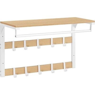 Vasagle Nástěnný věšák s policí 10 háčků, dub, bílý 30 × 65 × 42 cm Vasagle Nástěnný věšák s policí 10 háčků, dub, bílý 30 × 65 × 42 cm