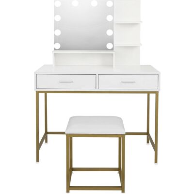 Aga MRDT17 Toaletní stolek se zrcadlem a LED osvětlením + taburet Matný bílý Aga MRDT17 Toaletní stolek se zrcadlem a LED osvětlením + taburet Matný bílý