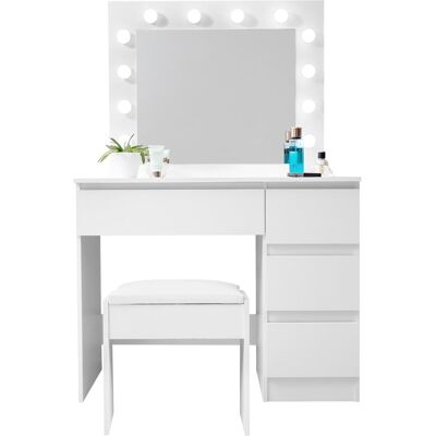 Aga Toaletní stolek MRDT09 se zrcadlem a osvětlením + taburet, matný bílý Aga Toaletní stolek MRDT09 se zrcadlem a osvětlením + taburet, matný bílý