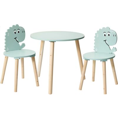Home Styling Collection Dětský dřevěný stůl se 2 židlemi, motiv dinosaura, v. 50 cm Home Styling Collection Dětský dřevěný stůl se 2 židlemi, motiv dinosaura, v. 50 cm
