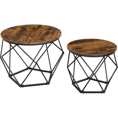 VASAGLE Odkládací stolek hnědý a černý, set 2 ks, kulatý, lamino a ocel 50 × 50 × 40 cm/40 × 40 × 36 VASAGLE Odkládací stolek hnědý a černý, set 2 ks, kulatý, lamino a ocel 50 × 50 × 40 cm/40 × 40 × 36