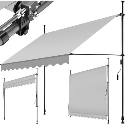 Tectake Upínací markýza s ruční klikou, výškově nastavitelná 250 × 180 cm, světle šedá Tectake Upínací markýza s ruční klikou, výškově nastavitelná 250 × 180 cm, světle šedá