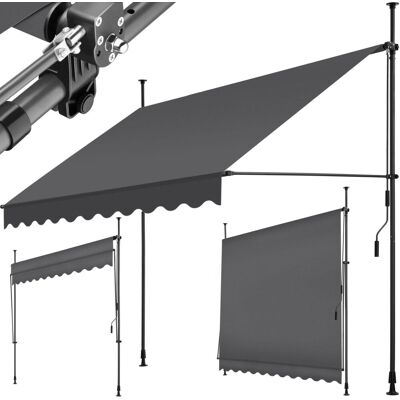 Tectake Upínací markýza s ruční klikou, výškově nastavitelná 250 × 180 cm, černá/šedá Tectake Upínací markýza s ruční klikou, výškově nastavitelná 250 × 180 cm, černá/šedá