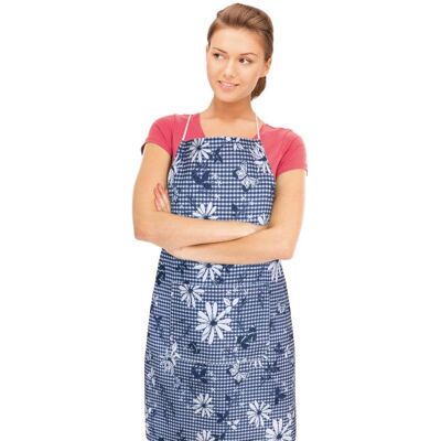 BELLATEX Zástěra Dita 67 × 84 cm 7750/410 modrá kostička s květem BELLATEX Zástěra Dita 67 × 84 cm 7750/410 modrá kostička s květem