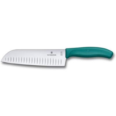 Victorinox Univerzální nůž santoku, 17 cm, straight, fluted, green, blister Victorinox Univerzální nůž santoku, 17 cm, straight, fluted, green, blister