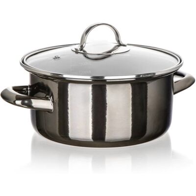 BANQUET METALLIC Black Hrnec smaltovaný 20 cm 2 l s poklicí BANQUET METALLIC Black Hrnec smaltovaný 20 cm 2 l s poklicí