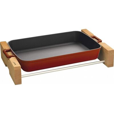 Lava Metal Litinový pekáč s dřevěným podstavcem červený Lava Metal Litinový pekáč s dřevěným podstavcem červený