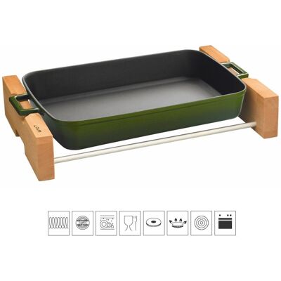 Lava METAL Litinový pekáč 22x30cm s dřevěným podstavcem - zelený Lava METAL Litinový pekáč 22x30cm s dřevěným podstavcem - zelený