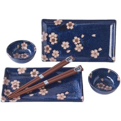 Made In Japan Sushi Set Navy & Pink Sakura Design 6 ks Made In Japan Sushi Set Navy & Pink Sakura Design 6 ks