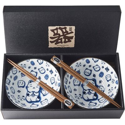 Made In Japan Set misek Maneki Cat s hůlkami 400 ml 2 ks Made In Japan Set misek Maneki Cat s hůlkami 400 ml 2 ks