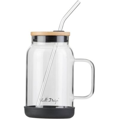 Vialli Design Hrnek Fuori 29804 s brčkem 600 ml, černý Vialli Design Hrnek Fuori 29804 s brčkem 600 ml, černý