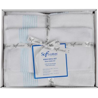 Soft Cotton dárková sada ručníků a osušky Aqua, 5 ks, bílá / tyrkysová Soft Cotton dárková sada ručníků a osušky Aqua, 5 ks, bílá / tyrkysová