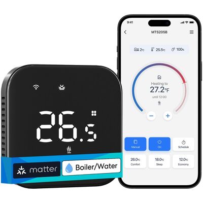 Meross Smart Wi-Fi Thermostat for Boiler/Water Heating System, černý Meross Smart Wi-Fi Thermostat for Boiler/Water Heating System, černý