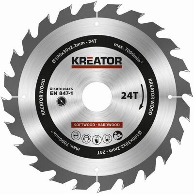 KREATOR Pilový kotouč na dřevo 190mm, 24T KRT020416 KREATOR Pilový kotouč na dřevo 190mm, 24T KRT020416