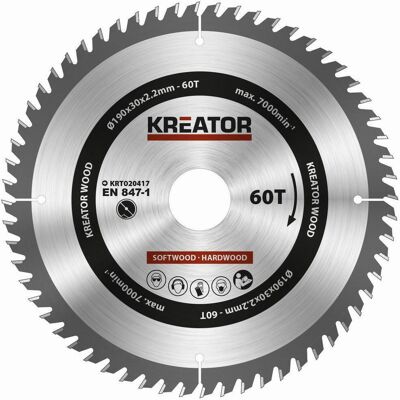 KREATOR Pilový kotouč na dřevo 190mm, 60T KRT020417 KREATOR Pilový kotouč na dřevo 190mm, 60T KRT020417