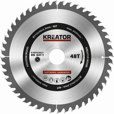KREATOR Kruhový kotouč 210mm - 48T, 30mm osa, Ocelová slitina KREATOR Kruhový kotouč 210mm - 48T, 30mm osa, Ocelová slitina