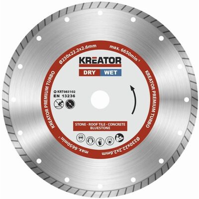 Kreator Diamantový kotouč Turbo - 22,2mm, 230mm, 2,6mm - Řezný nástroj Kreator Diamantový kotouč Turbo - 22,2mm, 230mm, 2,6mm - Řezný nástroj