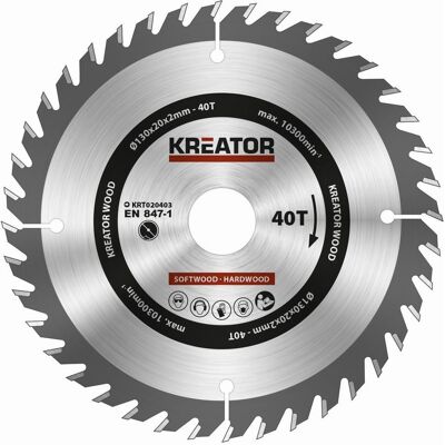 KREATOR Pilový kotouč na dřevo 130mm, 40T KRT020403 KREATOR Pilový kotouč na dřevo 130mm, 40T KRT020403