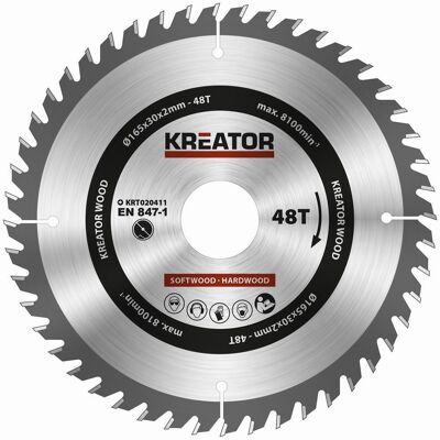 Kreator KRT020411 kruhové pilové listy - 165mm, 48 zubů, Na dřevo Kreator KRT020411 kruhové pilové listy - 165mm, 48 zubů, Na dřevo