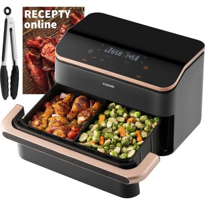 Cosori Dual Blaze TwinFry Smart 10L modulární koš + kleště, černá Cosori Dual Blaze TwinFry Smart 10L modulární koš + kleště, černá