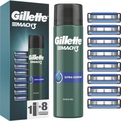 Gillette Mach3 8 ks + Gel Na Holení Extra Comfort 200 ml Gillette Mach3 8 ks + Gel Na Holení Extra Comfort 200 ml