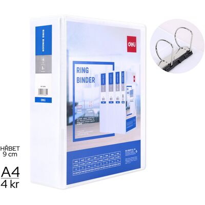 DELI A4 90 mm 4kroužkový, bílý DELI A4 90 mm 4kroužkový, bílý