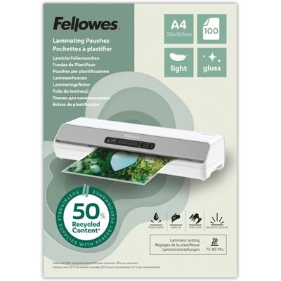 Fellowes A4/160 z recyklovaného materiálu (50%), lesklé - balení 100 ks Fellowes A4/160 z recyklovaného materiálu (50%), lesklé - balení 100 ks