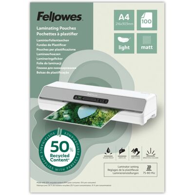 Fellowes A4/160 z recyklovaného materiálu (50%), matné - balení 100 ks Fellowes A4/160 z recyklovaného materiálu (50%), matné - balení 100 ks