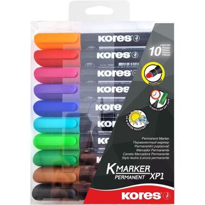 KORES K-MARKER permanentní, kulatý hrot 3 mm - sada 10 barev KORES K-MARKER permanentní, kulatý hrot 3 mm - sada 10 barev