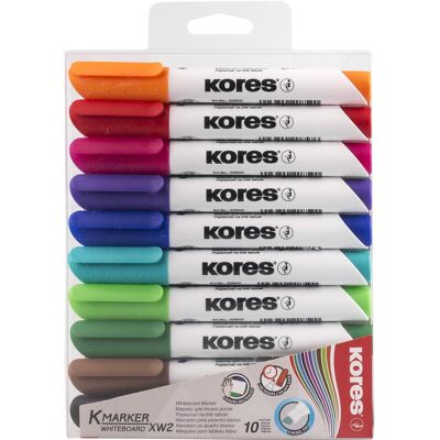 KORES K-MARKER na bílé tabule, zkosený hrot 3 - 5 mm - sada 10 barev KORES K-MARKER na bílé tabule, zkosený hrot 3 - 5 mm - sada 10 barev