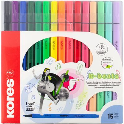 KORES K-Beats, střední hrot - sada 15 barev KORES K-Beats, střední hrot - sada 15 barev