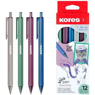 KORES Klick Pen Essentials, stiskací, balení 12 ks (4 vintage barvy) KORES Klick Pen Essentials, stiskací, balení 12 ks (4 vintage barvy)