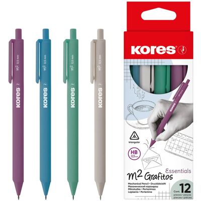 KORES Grafitos M2 Essentials HB, trojhranná, 0.5 mm - balení 12 ks (mix vintage barev) KORES Grafitos M2 Essentials HB, trojhranná, 0.5 mm - balení 12 ks (mix vintage barev)
