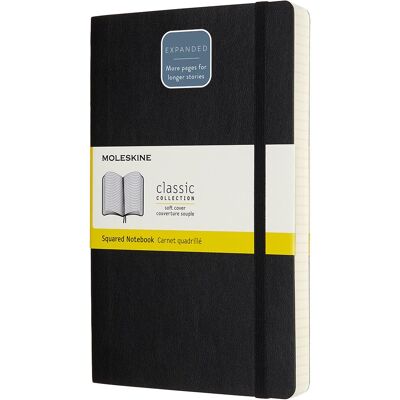MOLESKINE L expanded, měkké desky, čtverečkovaný, černý MOLESKINE L expanded, měkké desky, čtverečkovaný, černý