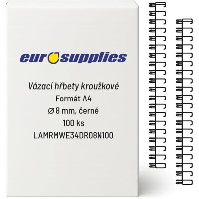 EUROSUPPLIES kovový A4 (3/1") 8 mm černý - balení 100 ks EUROSUPPLIES kovový A4 (3/1") 8 mm černý - balení 100 ks