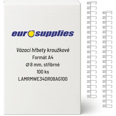 EUROSUPPLIES kovový A4 (3/1") 8 mm stříbrný - balení 100 ks EUROSUPPLIES kovový A4 (3/1") 8 mm stříbrný - balení 100 ks