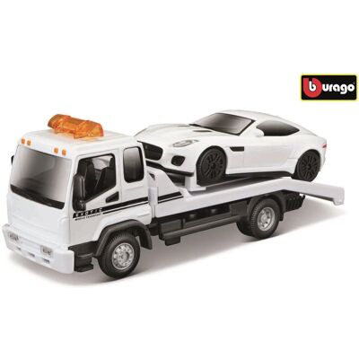 Bburago 1:43 STR FIRE Flatbed Tow Truck, w/Jaguar F-Type R Dynamic (V6) Bburago 1:43 STR FIRE Flatbed Tow Truck, w/Jaguar F-Type R Dynamic (V6)
