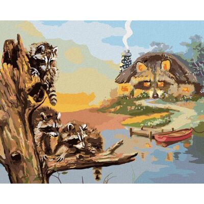 Zuty - Malování Podle Čísel - Mýval Na Kládě, Molo S Loďkou A Chata (D. Rusty Rust), 80X100 Cm, Plát Zuty - Malování Podle Čísel - Mýval Na Kládě, Molo S Loďkou A Chata (D. Rusty Rust), 80X100 Cm, Plát