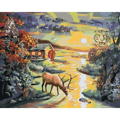 Zuty - Malování Podle Čísel - Jelen V Řece, Iluze Zvířat A Západ Slunce (D. Rusty Rust), 80X100 Cm, Zuty - Malování Podle Čísel - Jelen V Řece, Iluze Zvířat A Západ Slunce (D. Rusty Rust), 80X100 Cm,