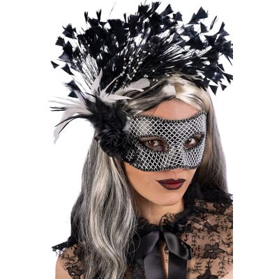 Carnival Toys Luxusní černo-stříbrná maska s ozdobami a peříčky Carnival Toys Luxusní černo-stříbrná maska s ozdobami a peříčky