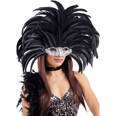 Carnival Toys Brazilská čelenka z černého peří s maskou Carnival Toys Brazilská čelenka z černého peří s maskou