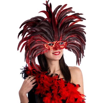 Carnival Toys Brazilská čelenka v červeném peří s maskou Carnival Toys Brazilská čelenka v červeném peří s maskou