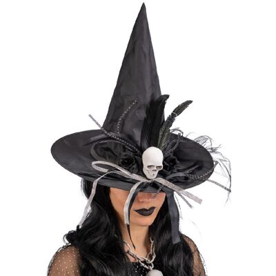Carnival Toys Černý čarodějnický klobouk s lebkou a ozdobami Carnival Toys Černý čarodějnický klobouk s lebkou a ozdobami