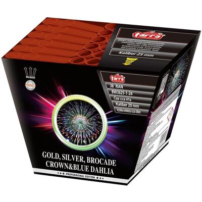TARRA pyrotechnik Tarra Ohňostroj - baterie výmetnic - gold, silver, brocade crown&blue; dahlia 36 ran TARRA pyrotechnik Tarra Ohňostroj - baterie výmetnic - gold, silver, brocade crown&blue; dahlia 36 ran